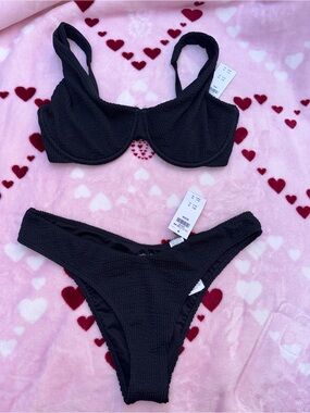 Abercrombie & Fitch Black Textured Bikini Set